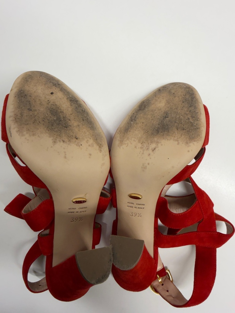 Sergio Rossi Heels High Heeled Shoes Suede Strappy Open Toe Adjustable Red 9.5 - Picture 7 of 8